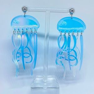 Blue Iridescent Jellyfish Acrylic 3D Earrings